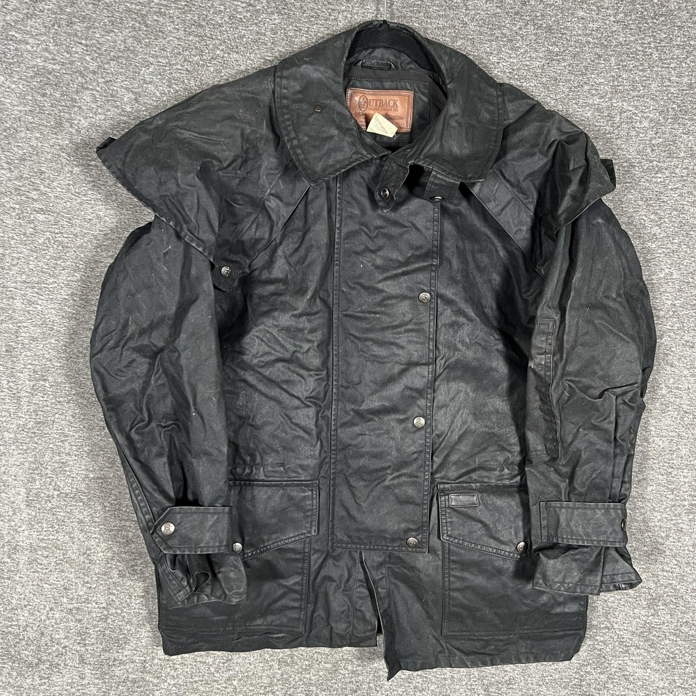 Outback Trading Saddle Jacket Mens M‎ Waxed Black Oilskin Waterproof Riding 1120